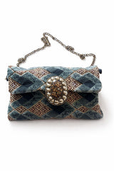 Pochette tessuto blu tempesta