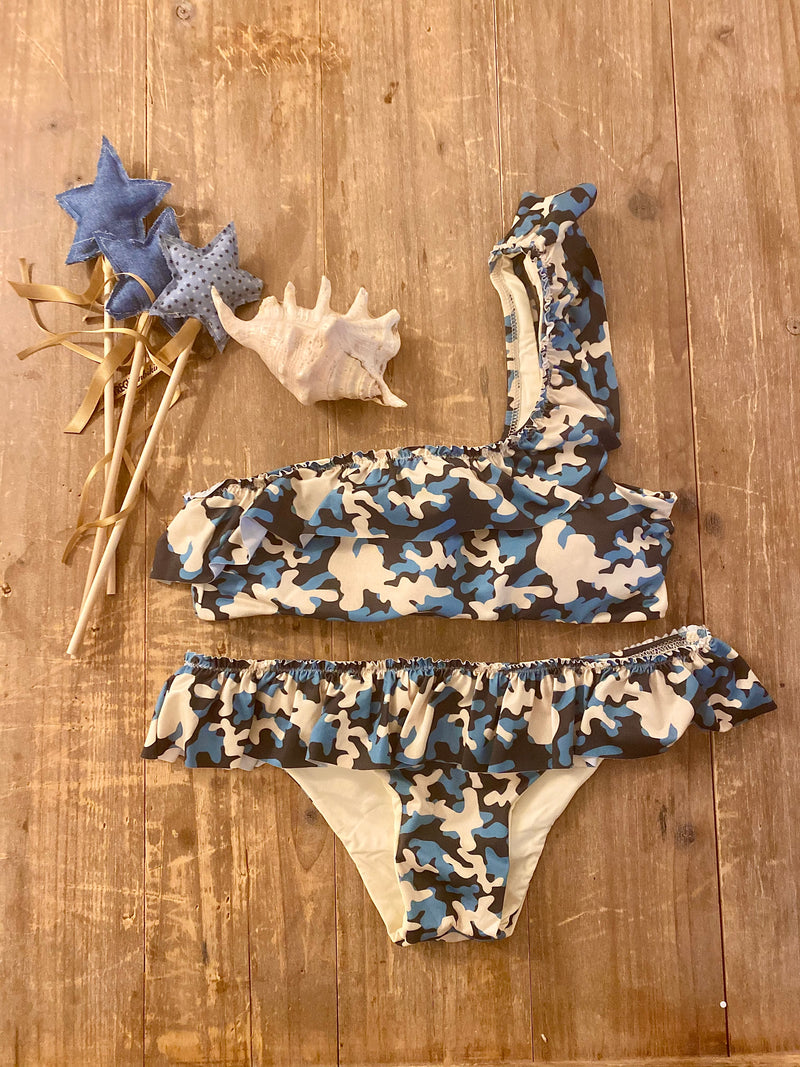 Bikini monospalla camu blu
